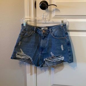 Distressed jean shorts